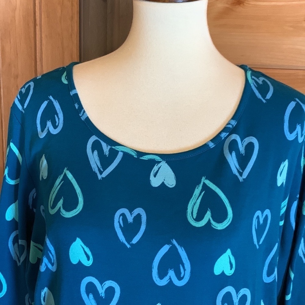 Coldwater Creek teal blue fit and flare dress with heart print Size 1X - Picture 6 of 9